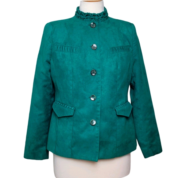 ALIA Jacket Blazer Button Down Faux Suede Green Size 6P - Picture 1 of 10